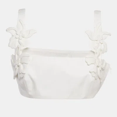 Pre-owned Valentino Altorilievo White Floral Applique Cotton Crop Top M