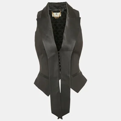 Pre-owned Elisabetta Franchi Black Satin Trim Crepe Vest S