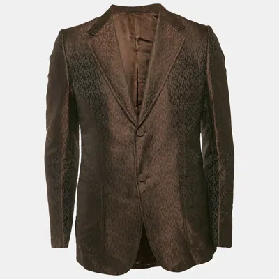 Pre-owned Gucci Brown Horse-bit Jacquard Single Breasted Blazer L