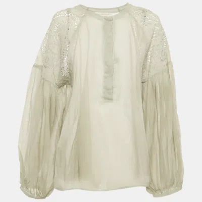Pre-owned Stella Mccartney Grey Broderie Anglaise Cotton Blouse S In Gray