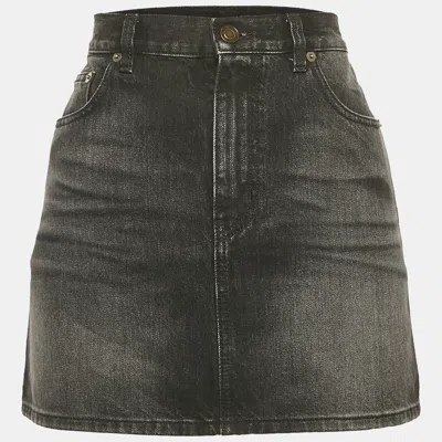 Pre-owned Saint Laurent Black Washed Denim Mini Skirt S