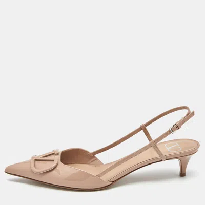Pre-owned Valentino Garavani Dusty Pink Patent Leather Vlogo Slingback Pumps Size 41