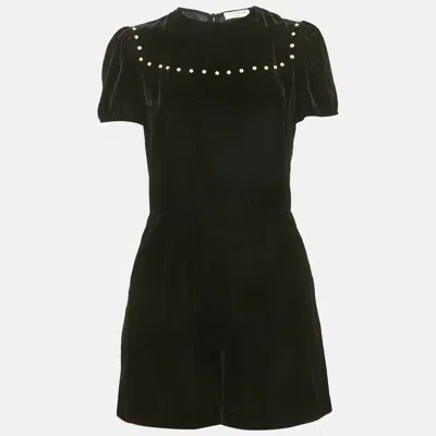 Pre-owned Sandro Black Velvet Bead Detail Mini Dress S