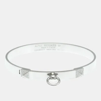 Pre-owned Hermes Collier De Chien Small 18k White Gold And Diamond Bangle Bracelet