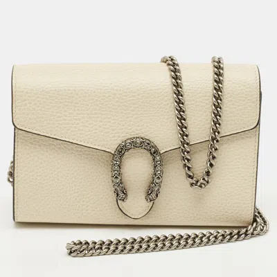 Pre-owned Gucci Off White Leather Dionysus Mini Wallet On Chain