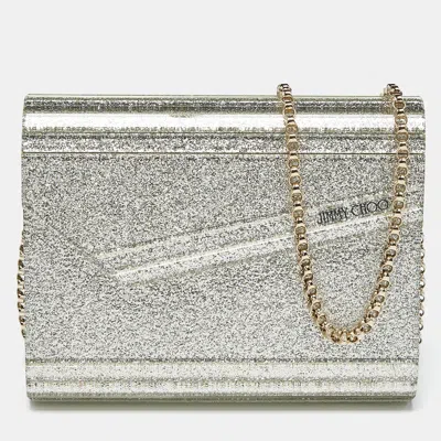Pre-owned Jimmy Choo Silver Glitter Acrylic And Leather Candy Chain Clutch