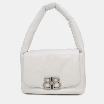 Pre-owned Balenciaga Monaco Sling Bag One Belt White787896 Leather Size Small
