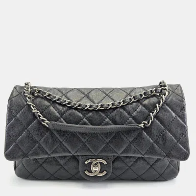 Pre-owned Chanel Quilted Caviar Leather Easy Flap 31 Rue Cambon Bag In Black