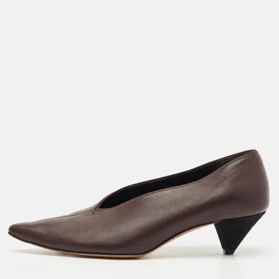Pre-owned Celine Plum Leather V Neck Pumps Size 38 In Purple