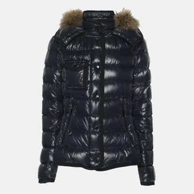 Pre-owned Moncler Navy Blue Quilted Armoise Fur Lined Hooded Down Jacket S