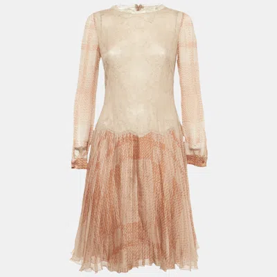 Pre-owned Valentino Beige Silk Pleated Short Dress M In Sand
