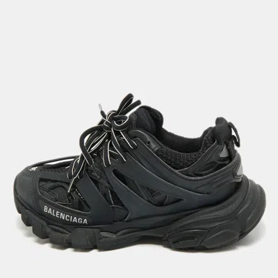 Pre-owned Balenciaga Black Faux Leather And Mesh Track Sneakers Size 35