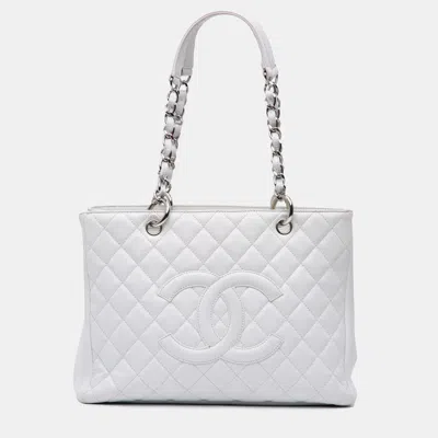 Pre-owned Chanel White Caviar Grand Shopping Tote