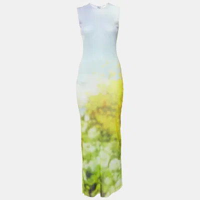 Pre-owned Acne Studios Blue Blurred Print Mesh Maxi Dress Xs