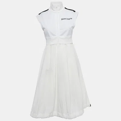Pre-owned Palm Angels White Logo Print Jersey And Nylon Midi Dress S