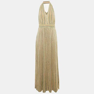 Pre-owned M Missoni Multicolor Lurex Knit Halter Neck Maxi Dress L