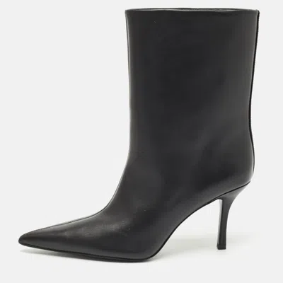 Pre-owned Alexander Wang Black Leather Delphine Pointed Toe Mid Calf Boots Size 39