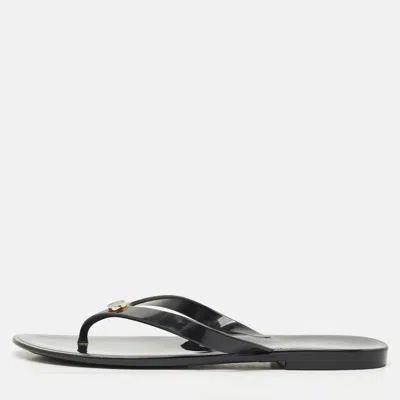 Pre-owned Tory Burch Black Rubber Mini Miller Thong Flats Size 37.5