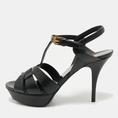 Pre-owned Saint Laurent Black Leather Tribute Platform Sandals Size 40.5