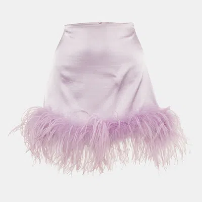 Pre-owned Verguenza Purple Satin Silk Feather Detail Mini Skirt S