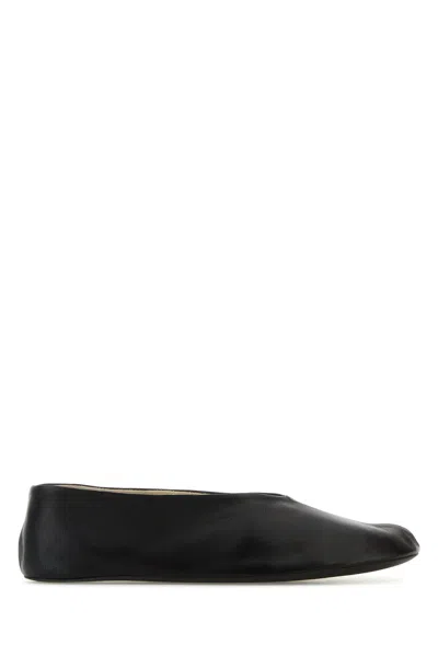 The Row Black Nappa Leather Strella Ballerinas In Black
