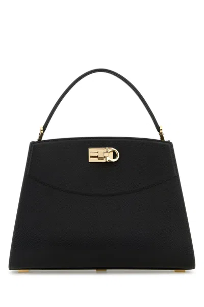 Ferragamo Leather Top Handle Shoulder Bag In Black