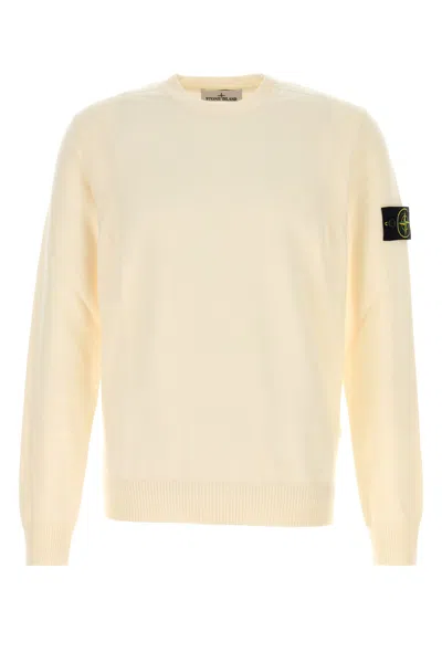 Stone Island Ivory Ribbed Knit Sweater With Crew Neckline In Multi