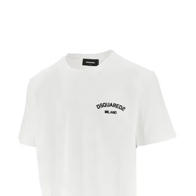 Dsquared2 Men White Crewneck T-shirt With Logo Lettering On The Front In Cotton Man In White