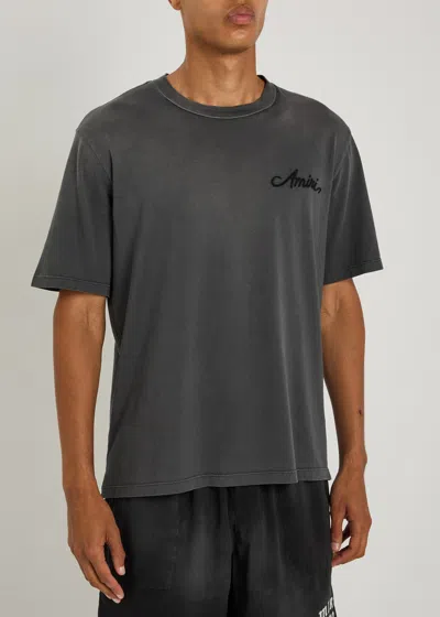 Amiri Men Cotton T-shirt With Embroidery In Gray