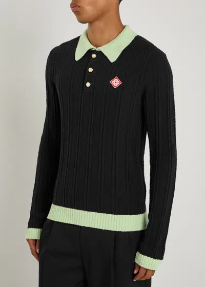 Casablanca Men Black Polo Shirt With Classic Collar And Logo Patch On The Front In Cotton Blend Man