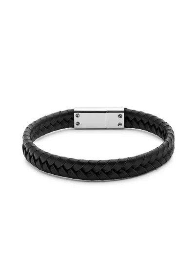 Paul Smith Braided Leather Bracelet In Black
