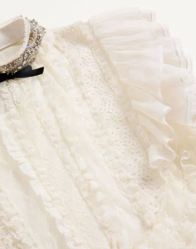 Valentino Lightweight Linen Short Embroidered Dress In Neutral