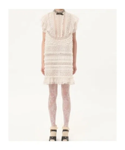 Valentino Lightweight Linen Short Embroidered Dress In Neutral