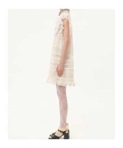 Valentino Lightweight Linen Short Embroidered Dress In Neutral