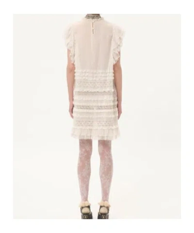 Valentino Lightweight Linen Short Embroidered Dress In Neutral