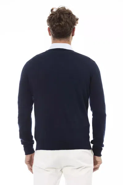 Alpha Studio Black Viscose Sweater In Blue