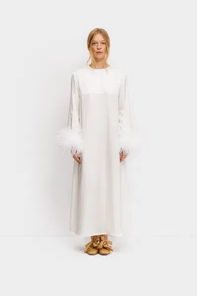 Sleeper Suzi Maxi Dress With Detachable Feathers In White In White