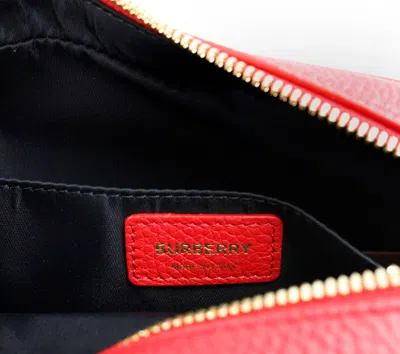 Burberry Small Branded Bright Red Grainy Leather Camera Crossbody Women's Bag