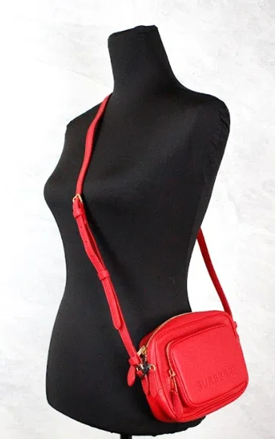 Burberry Small Branded Bright Red Grainy Leather Camera Crossbody Women's Bag