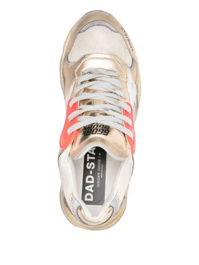 Golden Goose Dad-star Sneakers In Mesh And Gold Foiled Leather With White Leather Star Shoes In Neutral