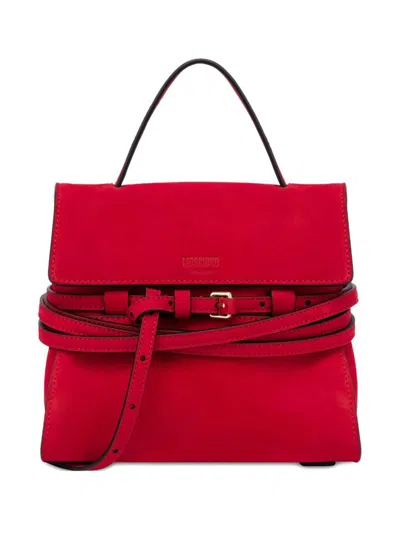 Moschino Suede Top Handle Shoulder Bag In Red