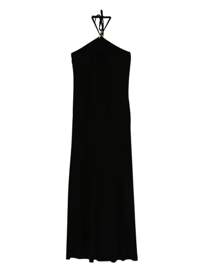 Moschino Tie Back Halter Neck Maxi Dress In Black