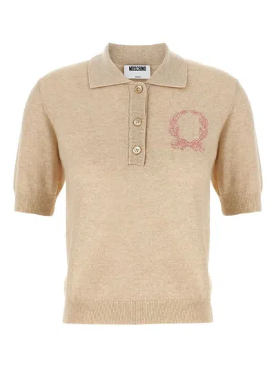 Moschino Knitwear Polo Collar Short Sleeves Ribbed Hem In Brown