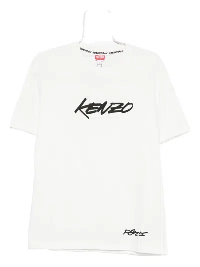 Kenzo Black Cotton T-shirt With Embroidered Tiger Logo In White