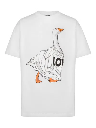 Moschino Organic Cotton Jersey T-shirt Goose In White