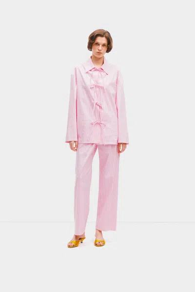 Sleeper Lyra Cotton-poplin Pajama Set In Pink Stripes