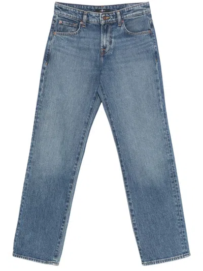 7 For All Mankind Light Wash Straight-leg Jeans With Classic Five-pocket Design In Blue