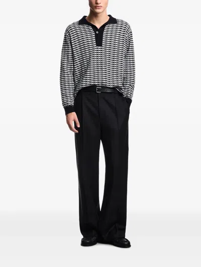 Emporio Armani Icon Virgin-wool Jumper With Polo-shirt Collar And Embossed Knit In Black