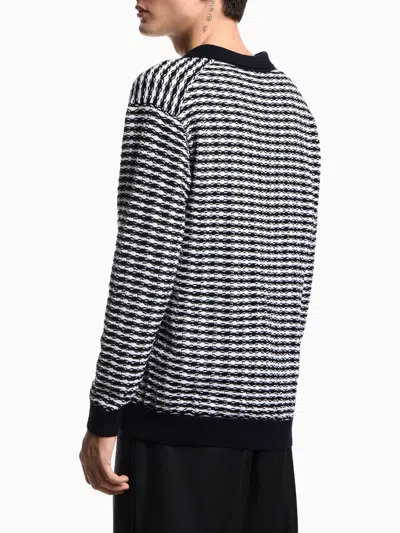 Emporio Armani Icon Virgin-wool Jumper With Polo-shirt Collar And Embossed Knit In Black