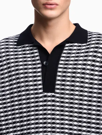 Emporio Armani Icon Virgin-wool Jumper With Polo-shirt Collar And Embossed Knit In Black